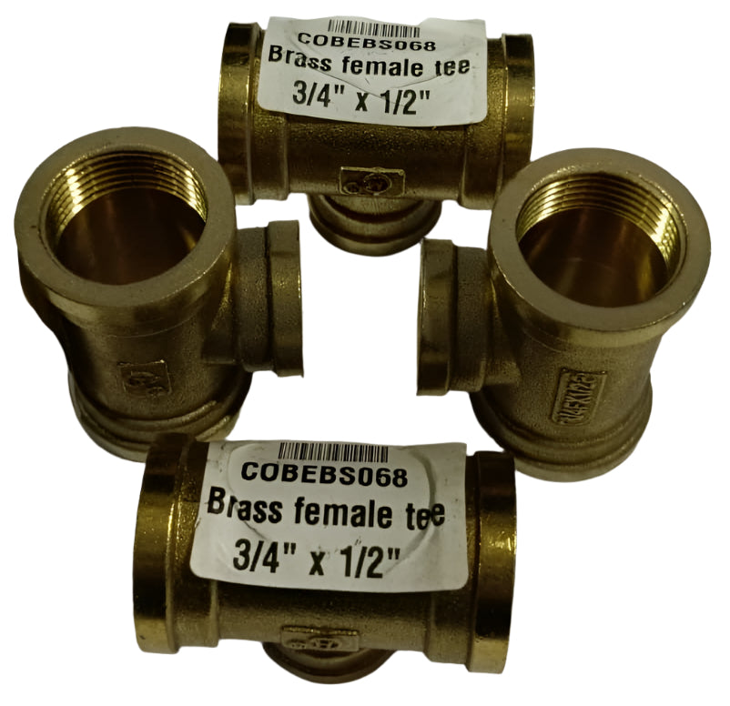 Brass Female Tee 3/4" x 1/2"