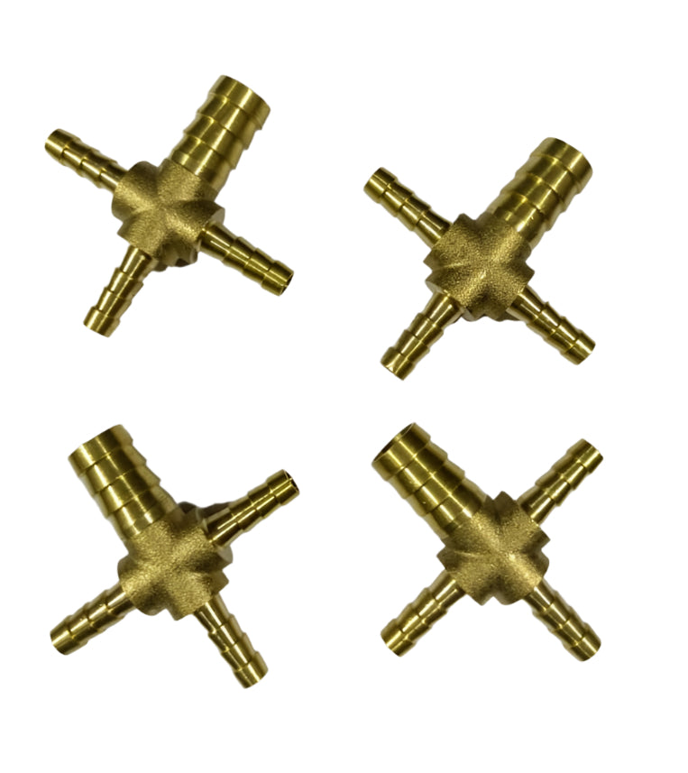 Brass 4way Barb 6x6x6x12mm