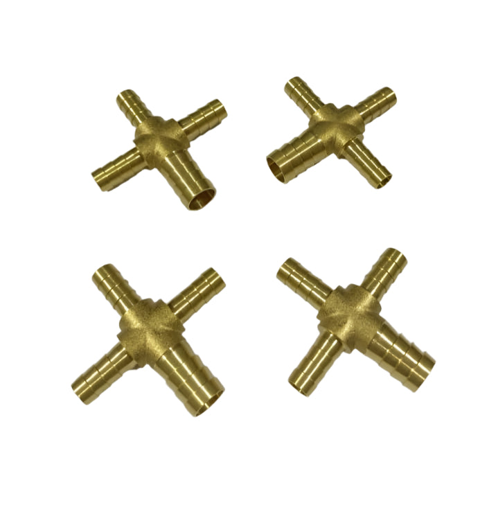 Brass 4way Barb 8x8x8x12mm