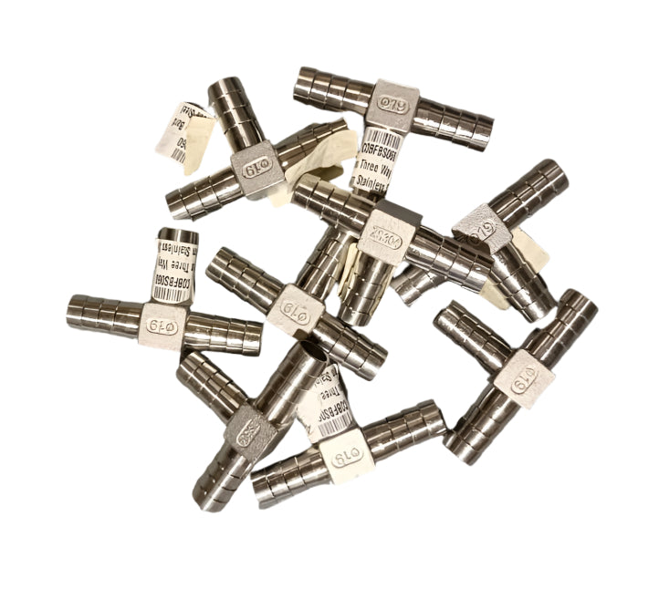 Brass Three Way Barb 19mm Stainless Steel