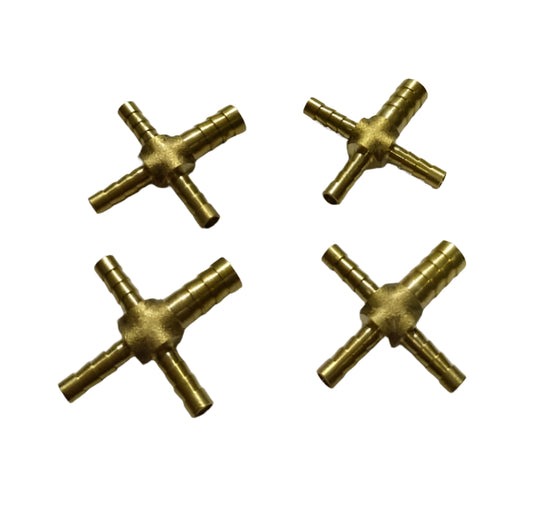 Brass 4way Barb 6x6x6x10mm