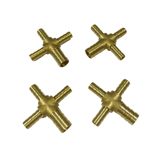 Brass 4way Barb 8x8x8x12mm