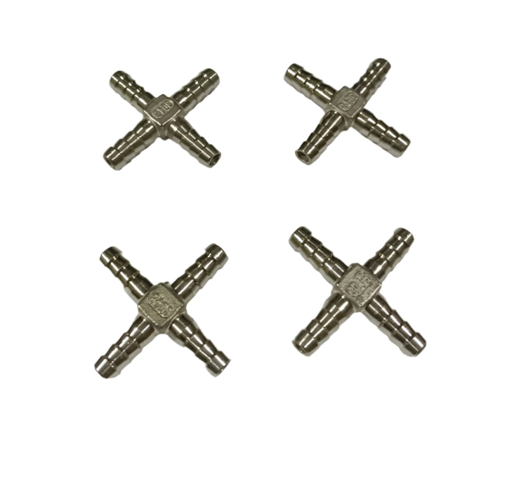 Brass 4way Barb 8mm Stainless Steel