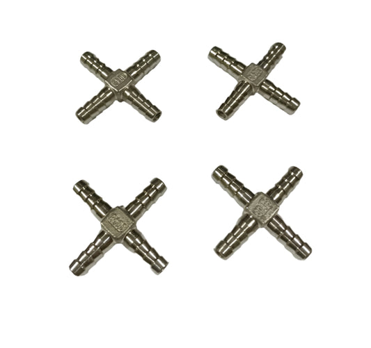 Brass 4way Barb 8mm Stainless Steel
