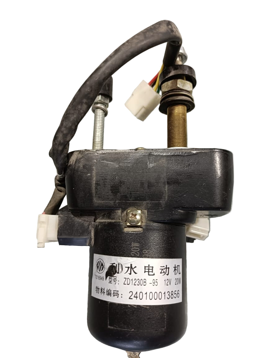 Black electric motor with wiring on a gray background