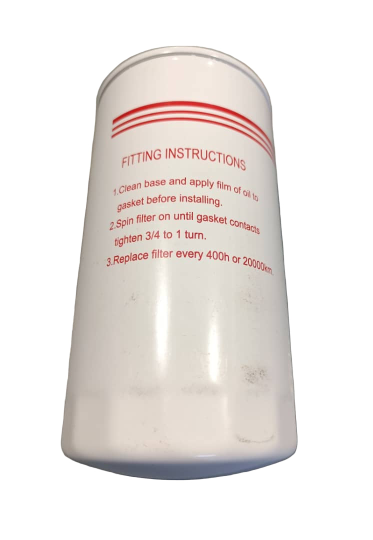 White filter with red text on a gray surface